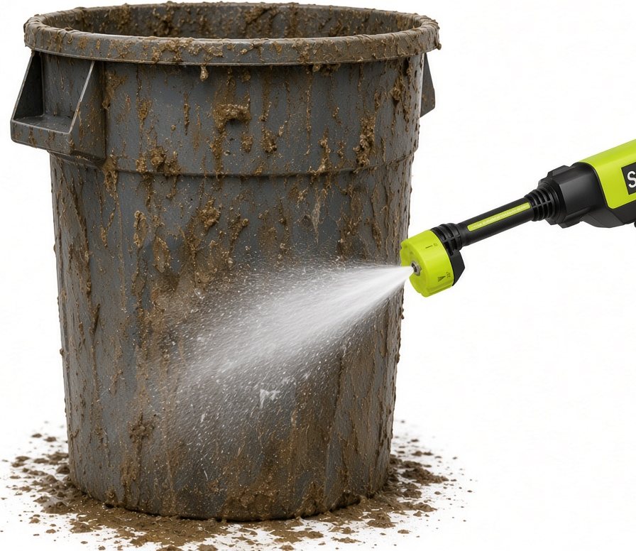 Rinsing out a trash can